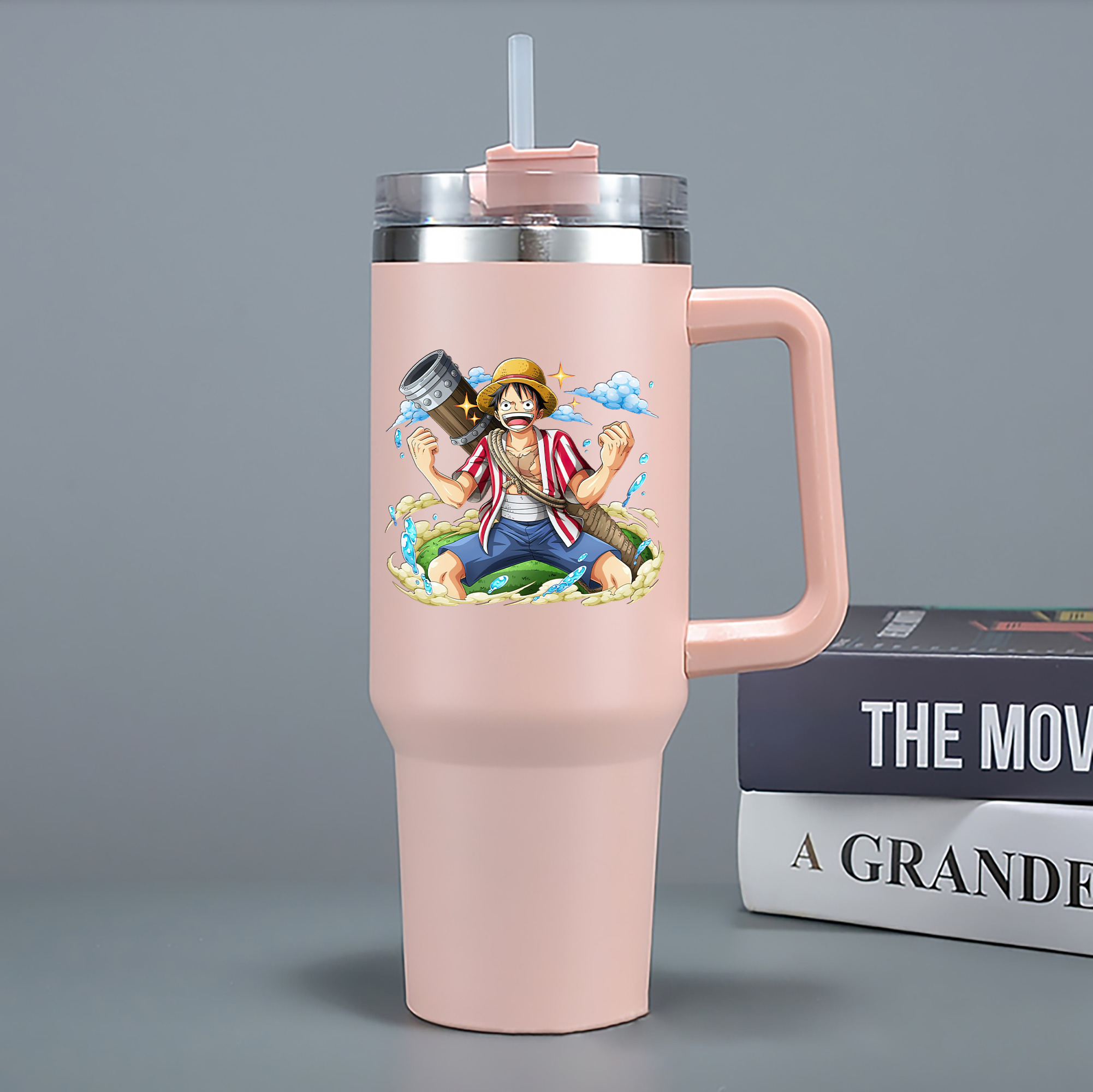 ワンピース モンキー・D・ルフィ ONE PIECE Monkey D. Luffy 1200mL車用タンブラー - クリスタルステッカー（プラスチックストロー付き）